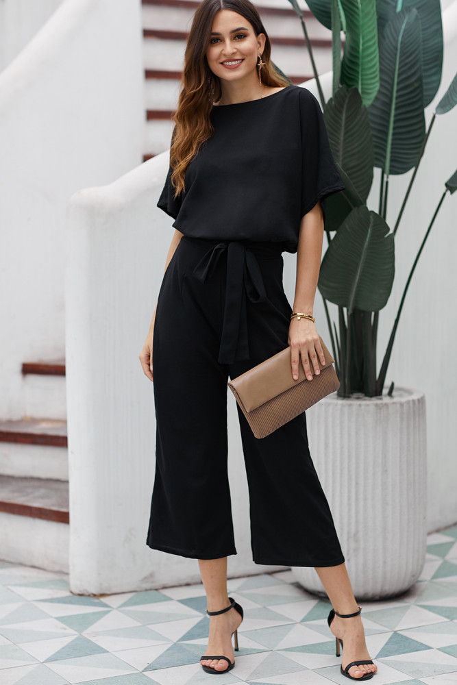 Black Always Chic Belted Culotte Jumpsuit