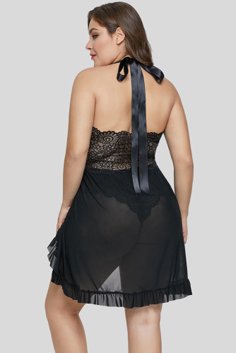 Plus Size Floral Lace Bust Flyaway Babydoll
