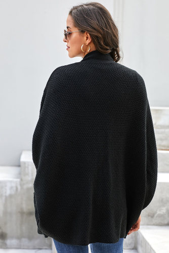 Black Patch Pockets Batwing Sleeve Cardigan