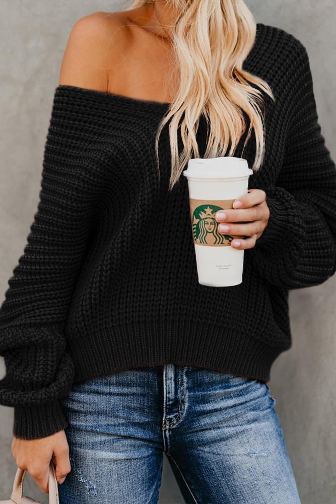 Black Carry On Knit V Neck Pullover Sweater