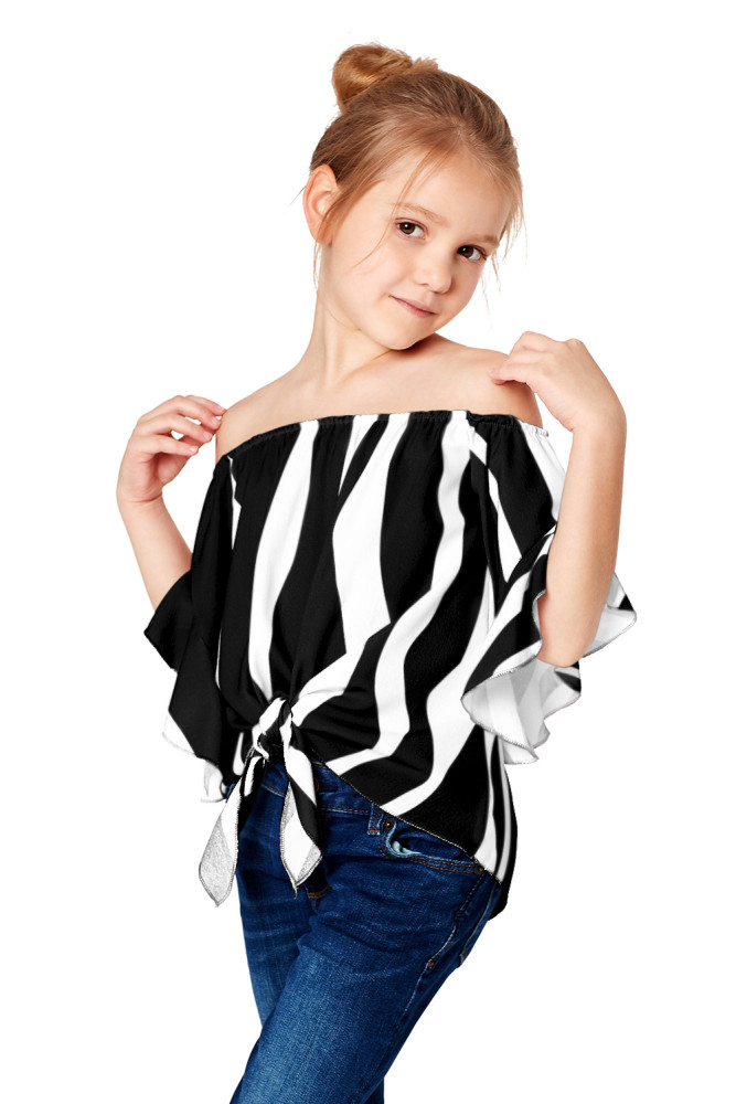 Black Off The Shoulder Vertical Stripes Toddlers Blouse