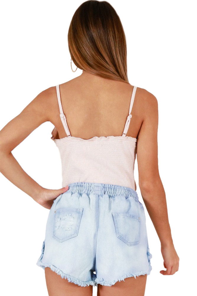 Light Blue Wash Distressed Denim Shorts