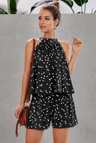 Black Bohemian Print Halter Romper