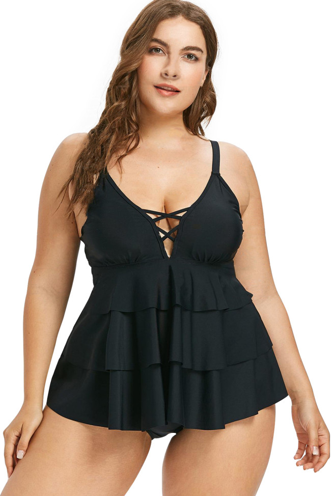 Plus Size Multi-layer Ruffles Tankini Swimwear