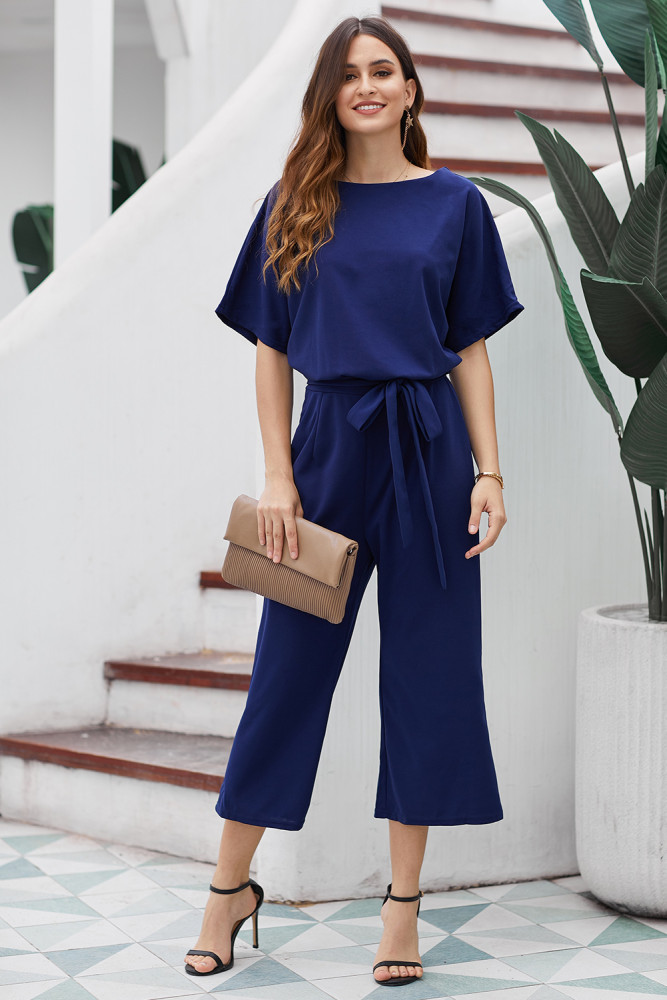Blue Always Chic Belted Culotte Jumpsuit