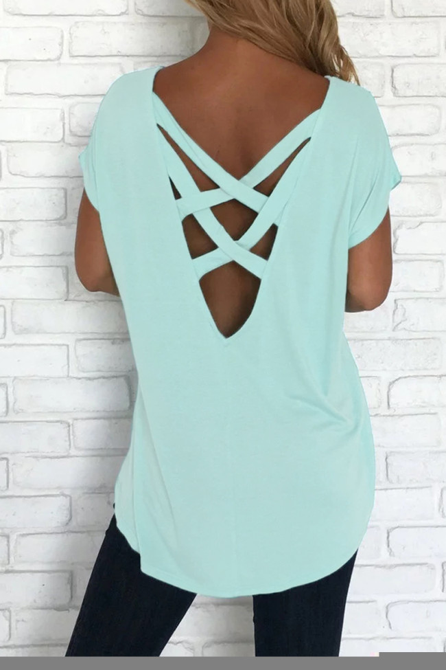 Green Criss Cross Short Sleeve T Shirt