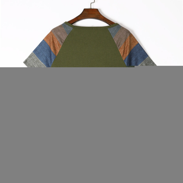 Green Color Block Short Sleeve Loose Fit Top