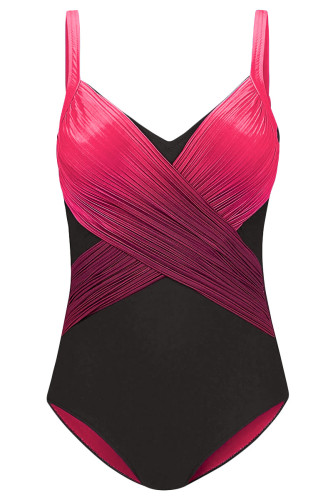 Orange Pleated Cross Wrap Front Maillot