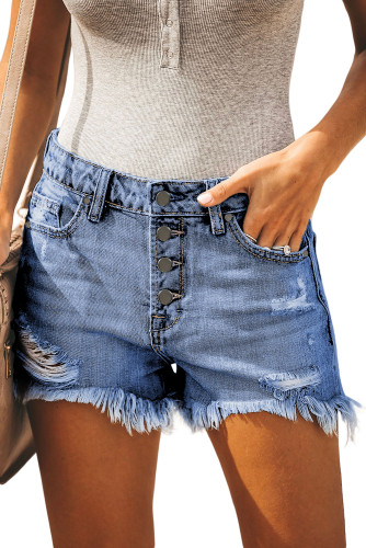 Blue High Rise Cut Off Denim Shorts