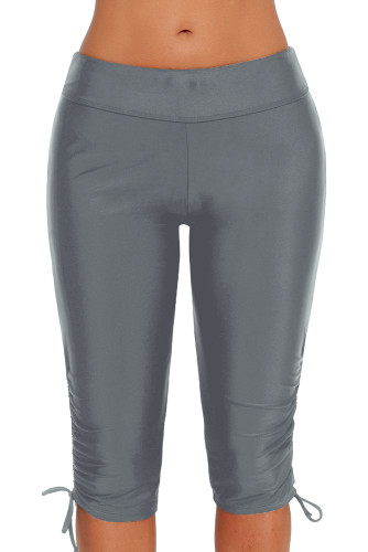 Gray Plus Size Ruched Side Tie Swim Bottom Shorts