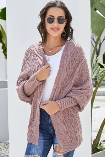 Pink Dolman Sleeve Open Front Knit Cardigan