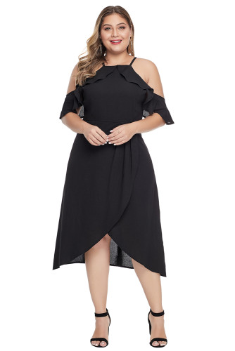 Black Off Shoulder Drop Sleeve Plus Size Dress