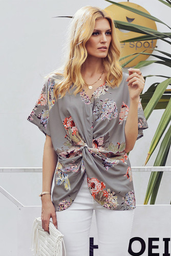 Gray Amaryllis Floral Twist Top