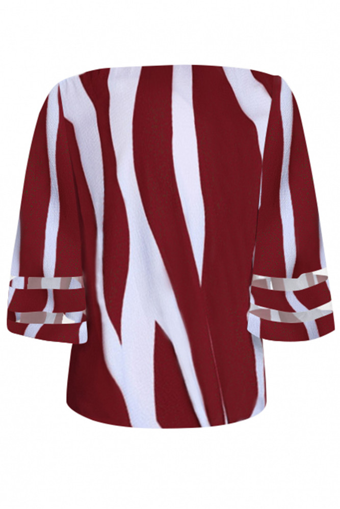 Red 3/4 Bell Sleeve V Neck Lace Patchwork Shirt