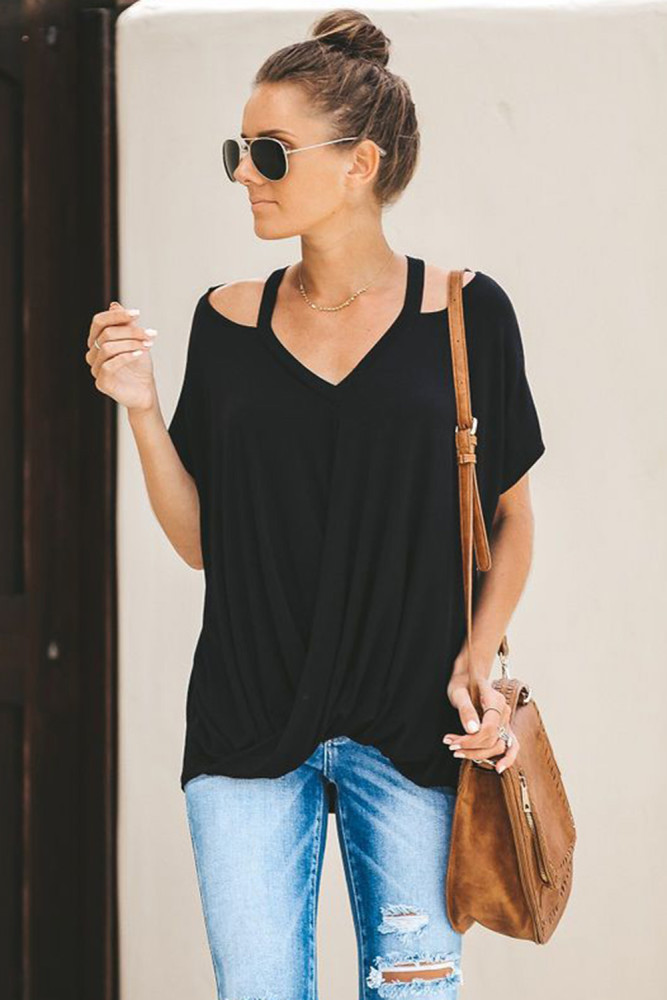 Black Cut out Drape Tee