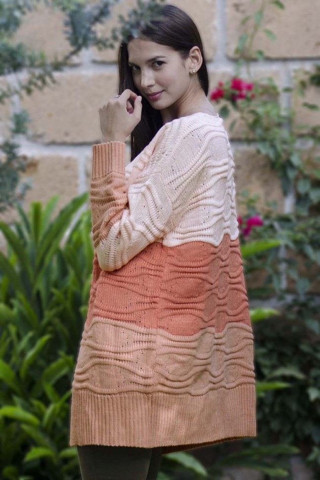 Pink Colorblock Knit Cardigan