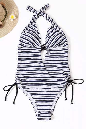 Blue Stripe Tie-up One-piece Swimsuit
