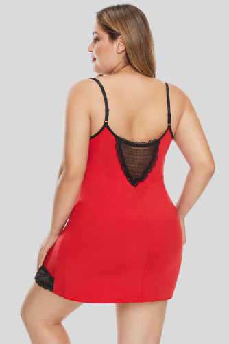 Red Lace Trim Plus Size Chemise