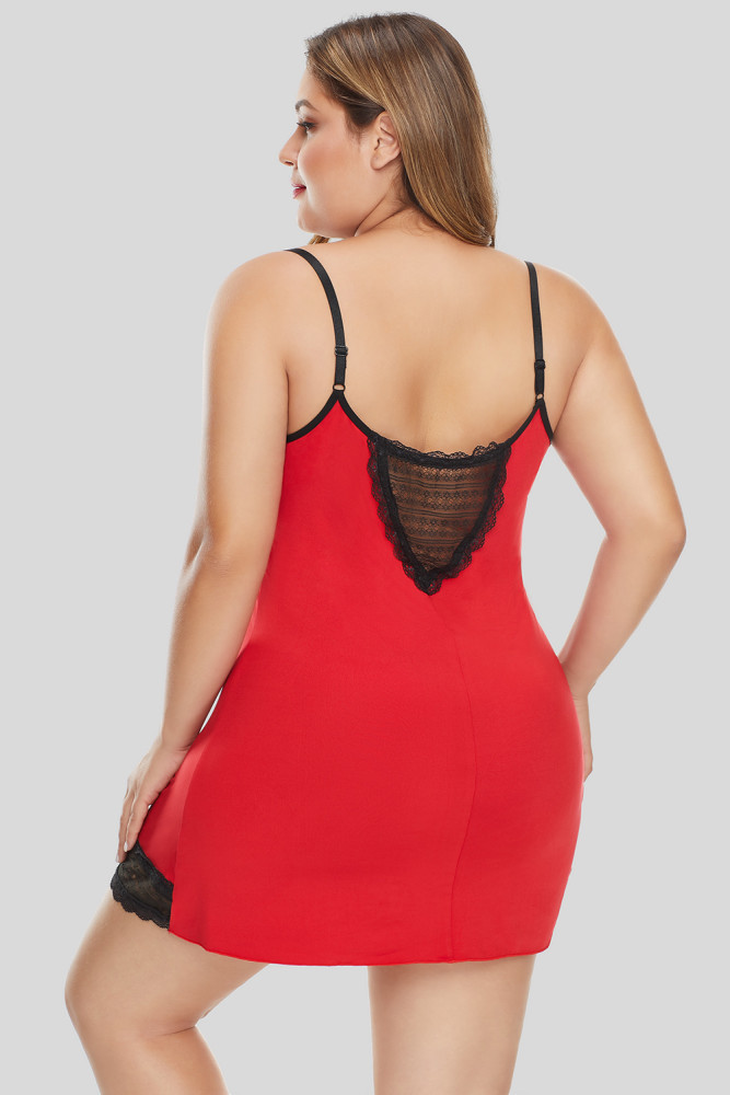 Red Lace Trim Plus Size Chemise