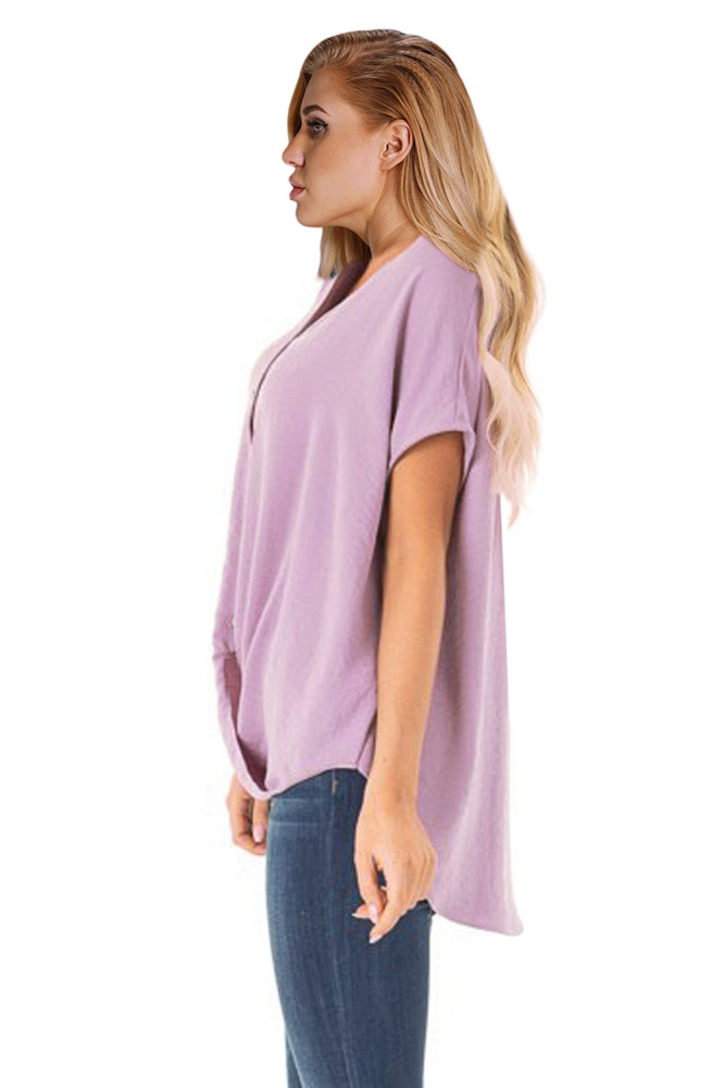 Pink Short Sleeve Button up Blouse with Twisted