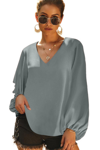 Gray Bells Will Be Ringing Balloon Sleeve Blouse