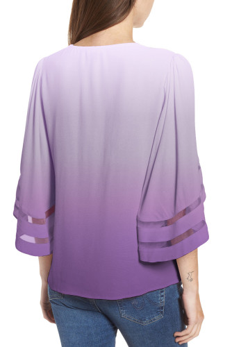 Purple Ombre Bell Sleeve V Neck Relaxing Fit Blouse