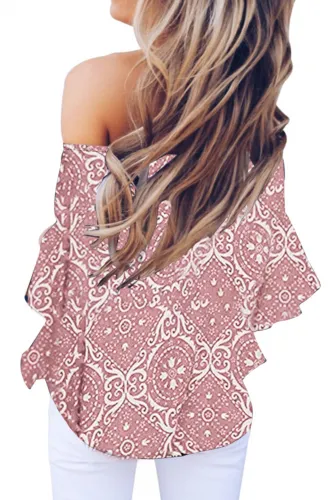 Pink Bohemian Floral Print Off The Shoulder Blouse