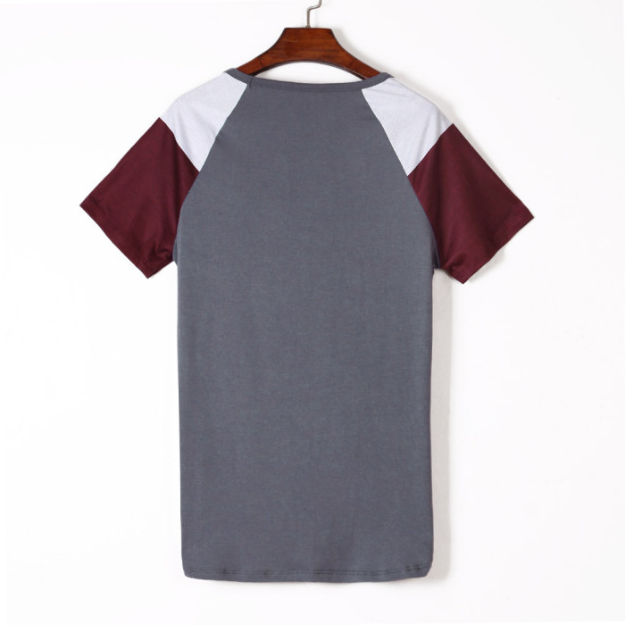 Gray Color Block Short Sleeve Loose Fit Top