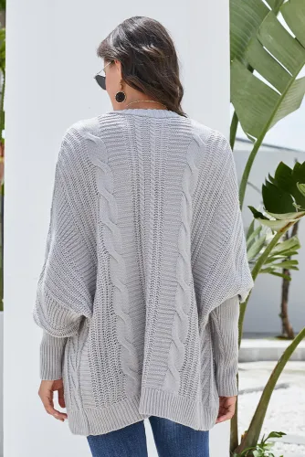 Gray Dolman Sleeve Open Front Knit Cardigan