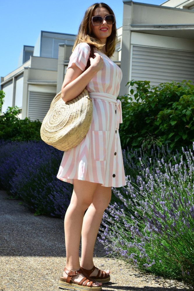 Pink Fashion Stripe Short Sleeve Casual Dress