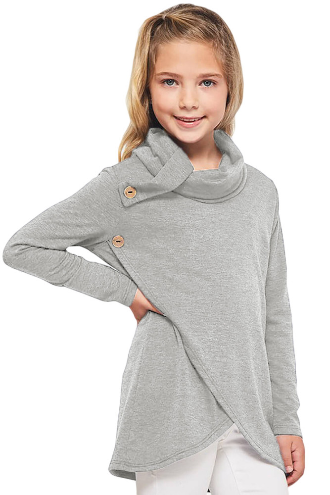 Gray Toddler Little Girls Turtleneck Blouse Top