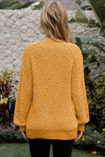 Yellow Ribbed V Neckline Popcorn Knit Sweater