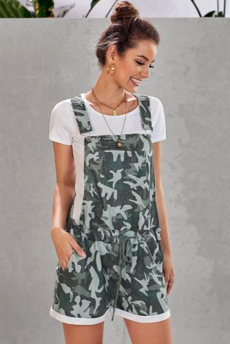 Green Camo Pocketed Short Overall