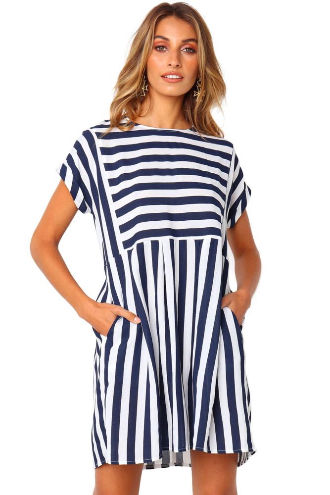 Blue Striped Casual Dress