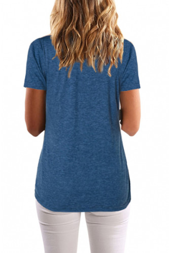 Blue Button Up Crinkle Chest T Shirt