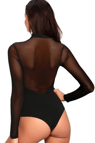 Entrancing Black Mesh Long Sleeve Bodysuit