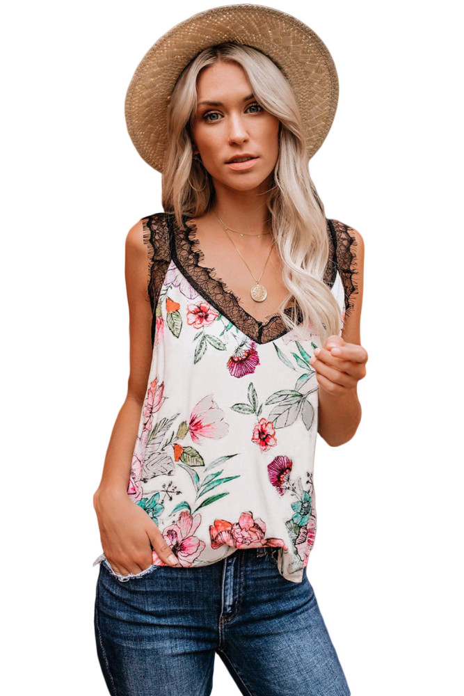Red Tropical Love Lace Cami Tank