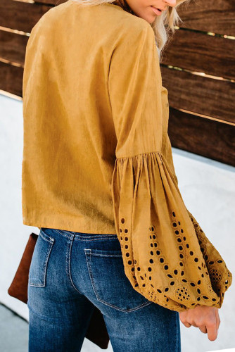 Yellow Rhapsody Cotton Balloon Sleeve Tie Top