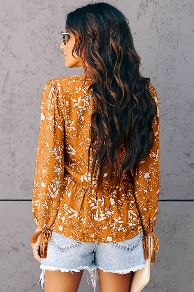 Yellow Tassel Tie Blouse