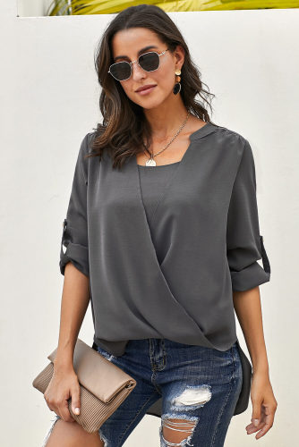 Gray Get You Covered Drape Front Layered Blouse