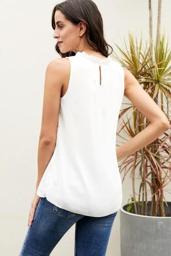 White Ruffle Trim Neckline Tank Top