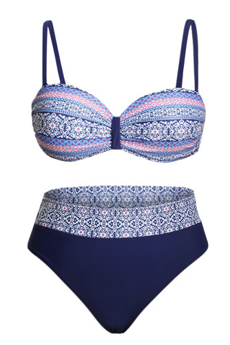 Blue Retro Print Bikini Swimsuit