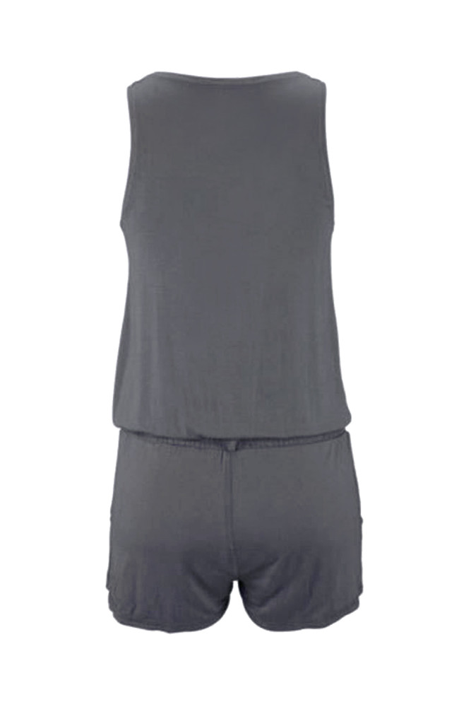 Solid Color Sleeveless Button Jumpsuit in Gray