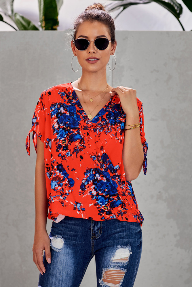 Orange Floral Twist Top