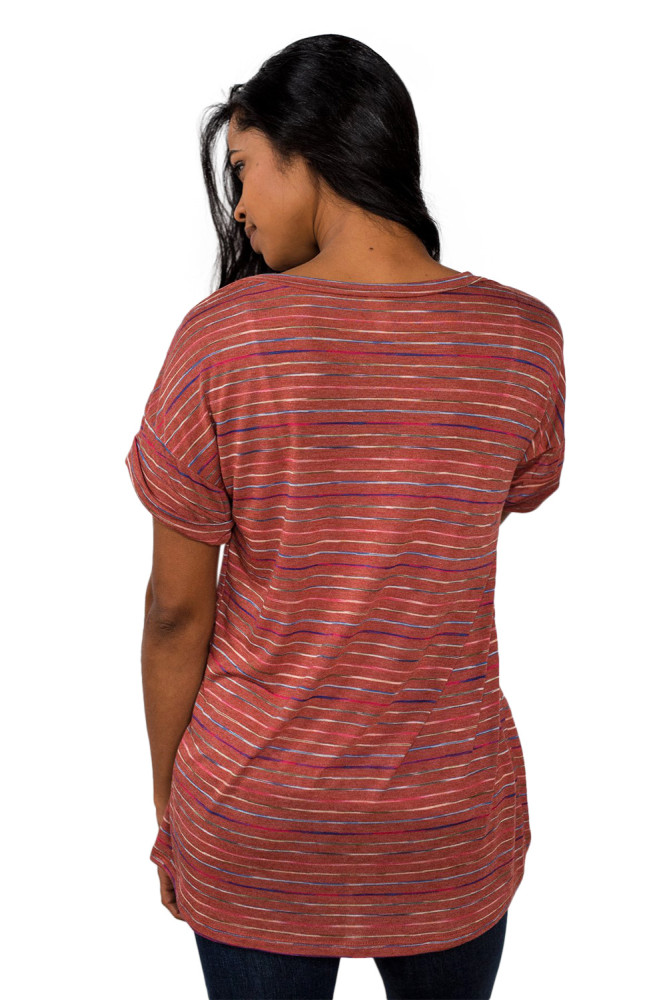 Red Get The Party Started Striped Pocket Tee