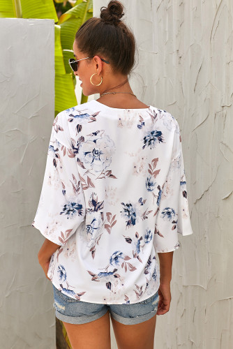 White Floral Button Down Top