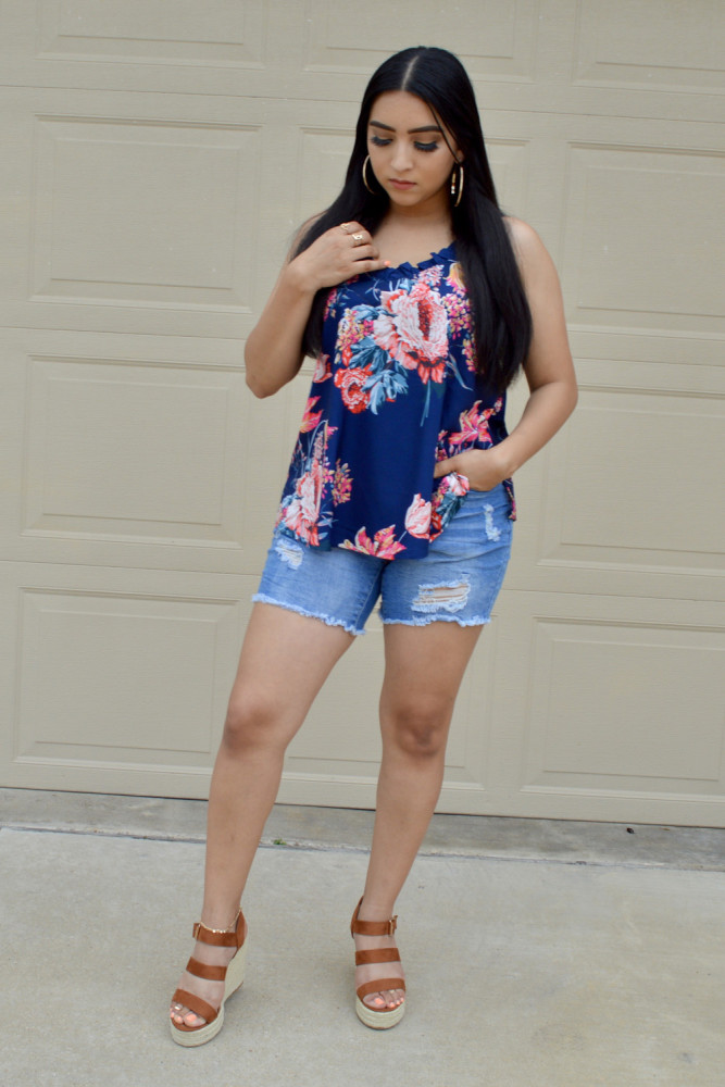 Blue Young Love Ruffle Cami Tank