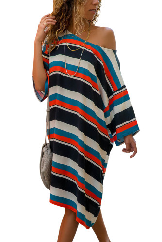 Black Striped Pattern Loose T-shirt Dress