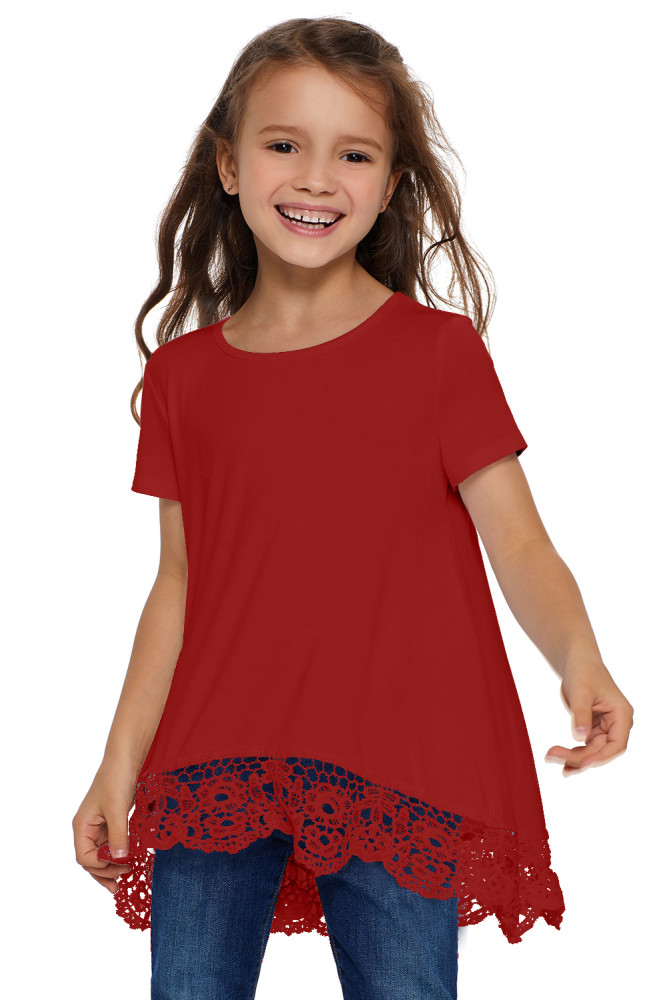 Red Girls Short-sleeved Top