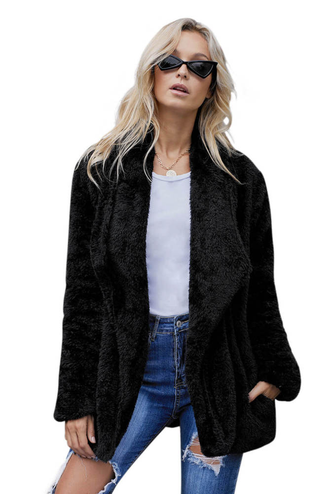 Black Pocketed Sherpa Jacket